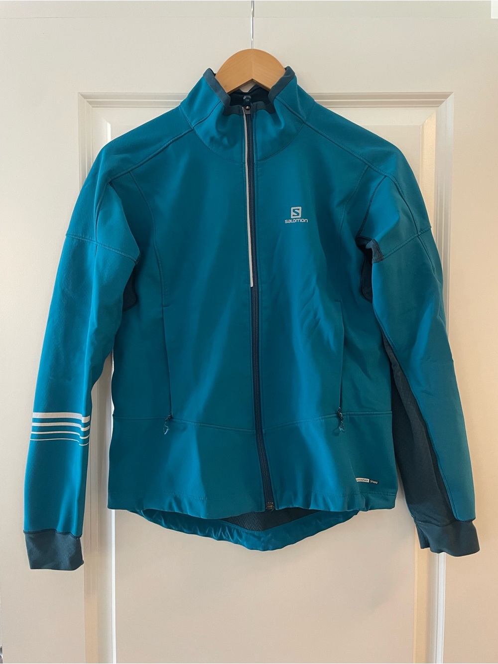 Salomon Teal Blue Softshell Jacket with White Logo